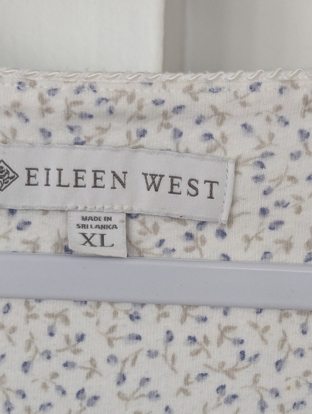 EILEEN WEST Nightgown 100% COTTON JERSEY KNIT Blue/Gray Floral XL RUFFLE HEM